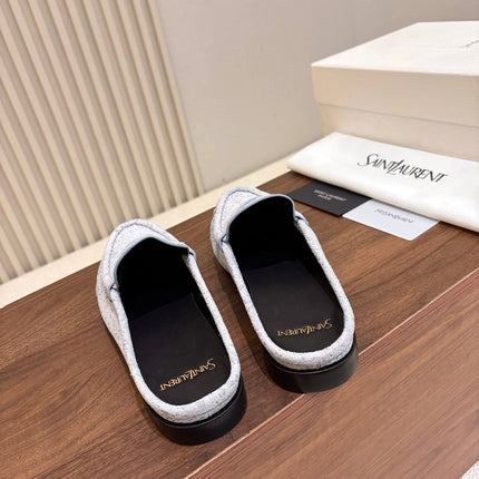 YSL 26S LOAFER MULES IN ICE GREY SUEDE