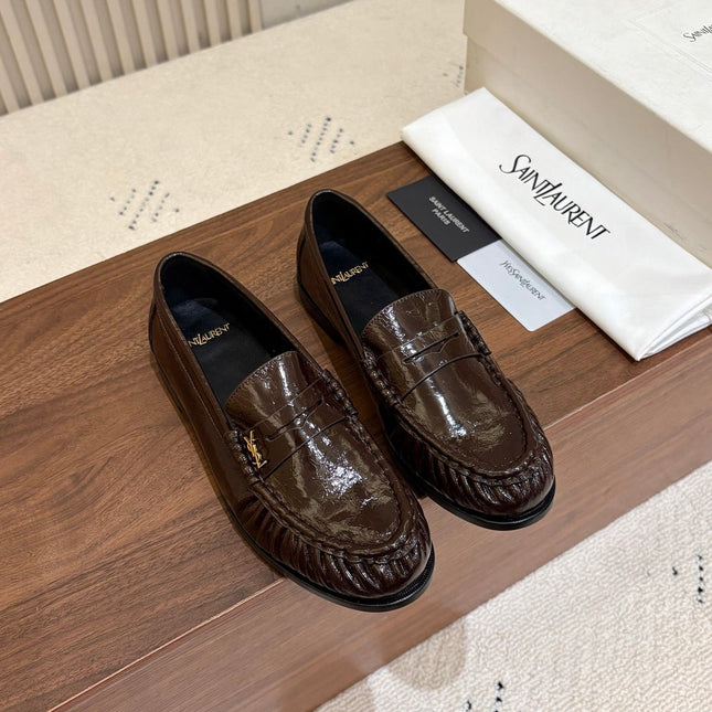 YSL 26S LOAFERS IN DARK BROWN GLOSSY CALFSKIN