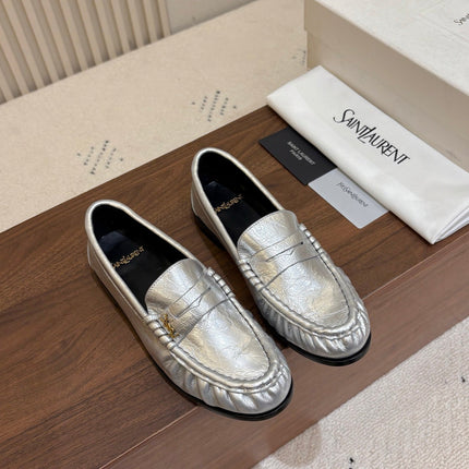 YSL 26S LOAFERS IN SILVER LAMBSKIN