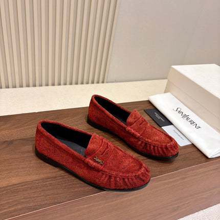 YSL 26S LOAFERS IN BRICK RED SUEDE