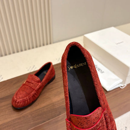 YSL 26S LOAFERS IN BRICK RED SUEDE