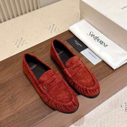 YSL 26S LOAFERS IN BRICK RED SUEDE