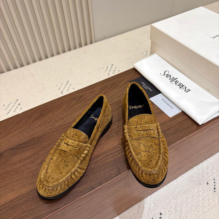 YSL 26S LOAFERS IN MUSTARD YELLOW SUEDE