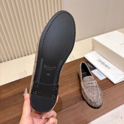 YSL 26S LOAFERS IN GREYISH BROWN SUEDE