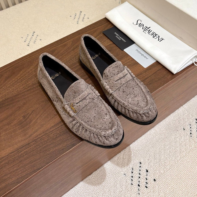 YSL 26S LOAFERS IN GREYISH BROWN SUEDE