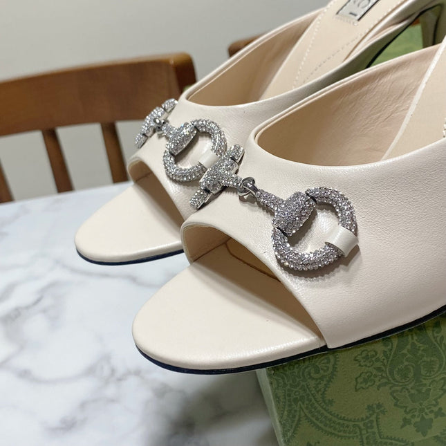 GUCCI 26S HORSEBIT HIGH-HEELED SANDALS 80 MM IN CREAM WHITE CALFSKIN
