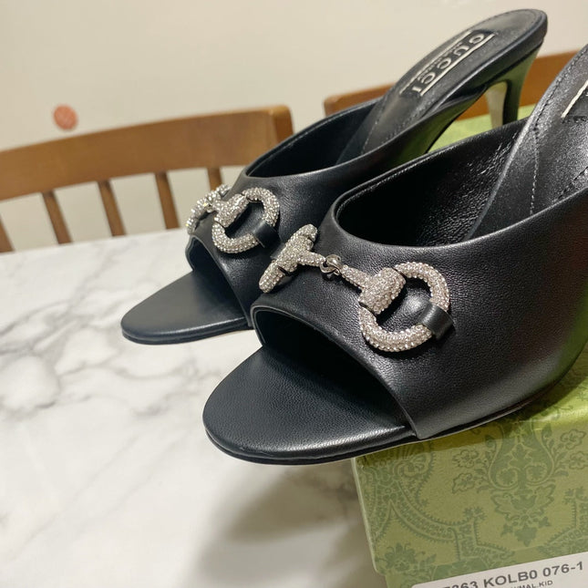 GUCCI 26S HORSEBIT HIGH-HEELED SANDALS 80 MM IN BLACK CALFSKIN
