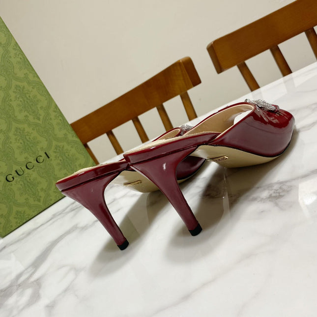 GUCCI 26S HORSEBIT HIGH-HEELED SANDALS 80 MM IN DARK RED GLOSSY CALFSKIN