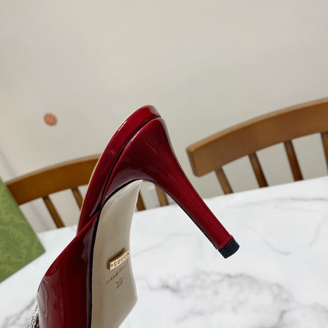 GUCCI 26S HORSEBIT HIGH-HEELED SANDALS 80 MM IN DARK RED GLOSSY CALFSKIN