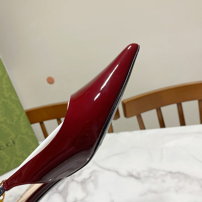 GUCCI 26S SIGNORIA SLINGBACK PUMP 50 MM IN DARK RED GLOSSY CALFSKIN
