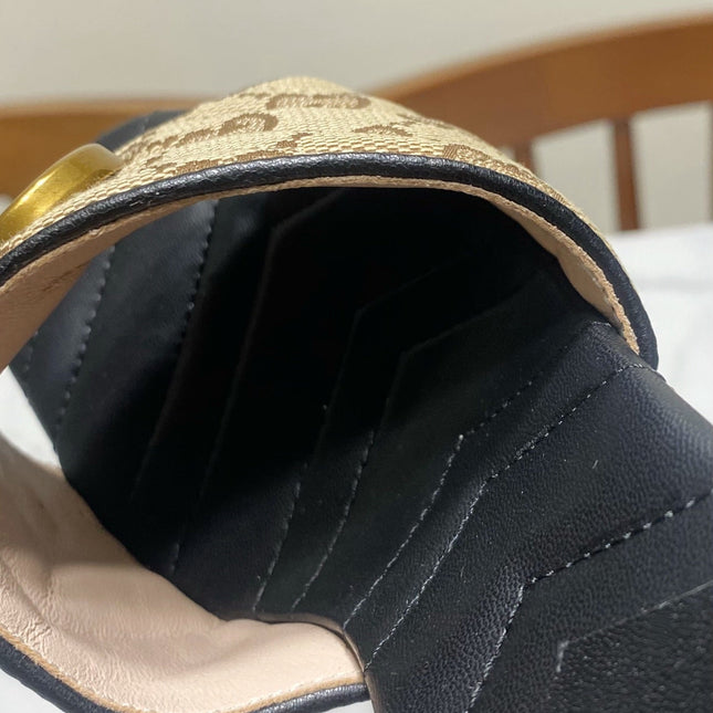 GUCCI 26S HEELED SLIDES 75 MM IN SAND BROWN CANVAS AND BLACK LAMBSKIN