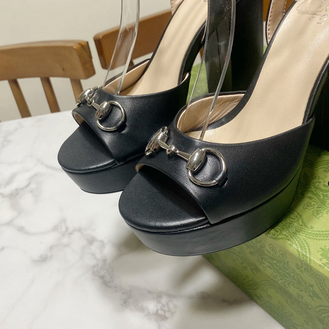 GUCCI 26S HIGH-HEELED SANDALS 105 MM IN BLACK CALFSKIN