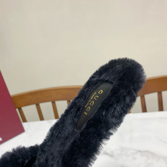 GUCCI 26S HORSEBIT MULES IN BLACK SHEARLING