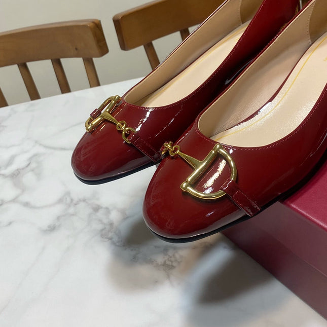 GUCCI 26S HORSEBIT BALLET FLATS IN DARK RED CALFSKIN