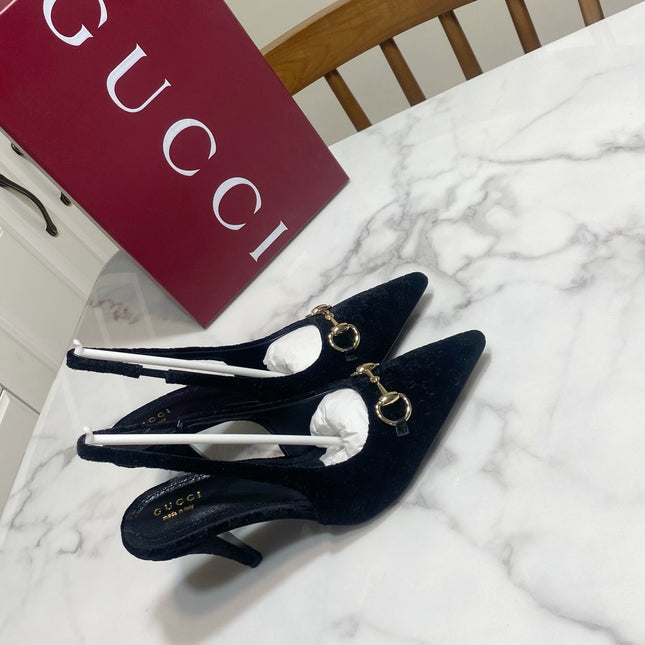 GUCCI 26S SLINGBACK HEELS 85 MM IN BLACK VELVET