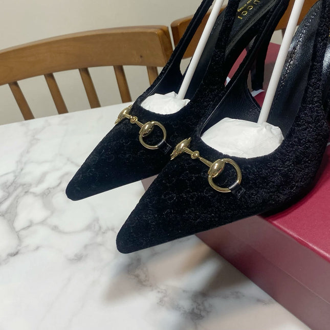 GUCCI 26S SLINGBACK HEELS 85 MM IN BLACK VELVET