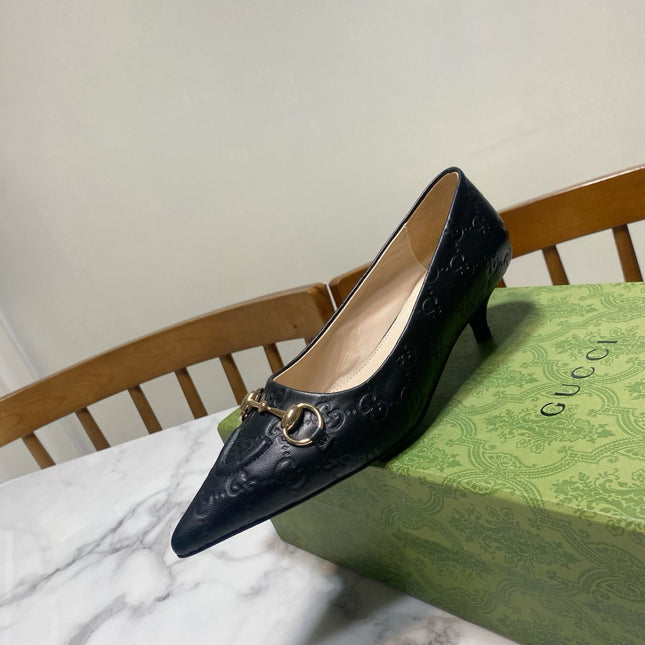 GUCCI 26S HIGH-HEELED SHOES 45 MM IN BLACK LAMBSKIN
