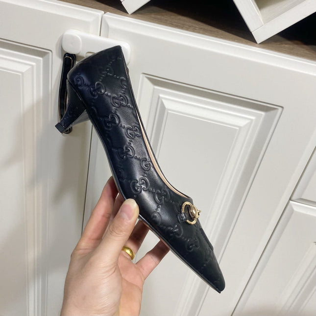 GUCCI 26S HIGH-HEELED SHOES 45 MM IN BLACK LAMBSKIN