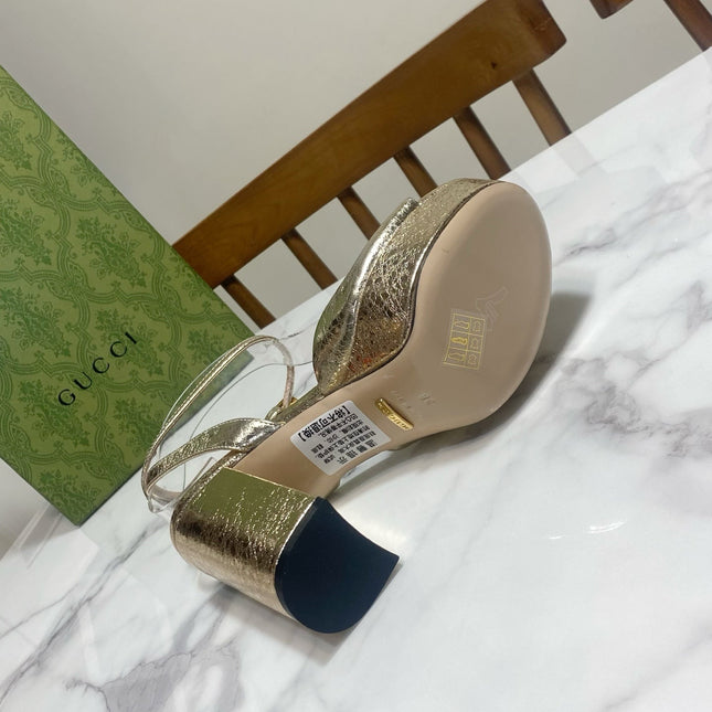 GUCCI 26S HIGH-HEELED SANDALS 105 MM IN LIGHT GOLD CALFSKIN