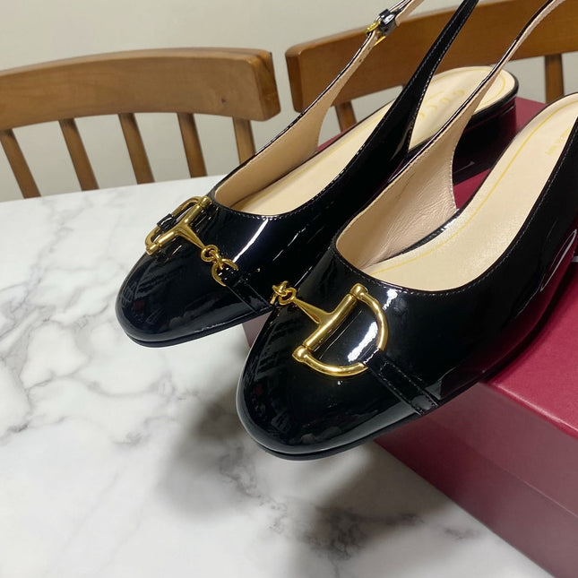 GUCCI 26S SLINGBACK FLATS IN BLACK CALFSKIN