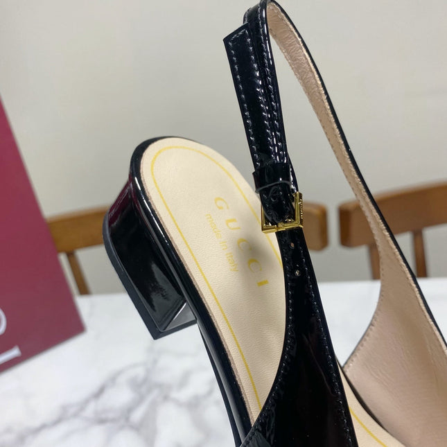 GUCCI 26S SLINGBACK FLATS IN BLACK CALFSKIN