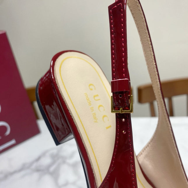 GUCCI 26S SLINGBACK FLATS IN DARK RED CALFSKIN