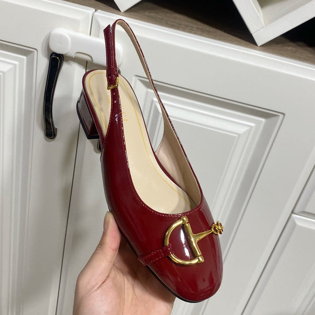 GUCCI 26S SLINGBACK FLATS IN DARK RED CALFSKIN