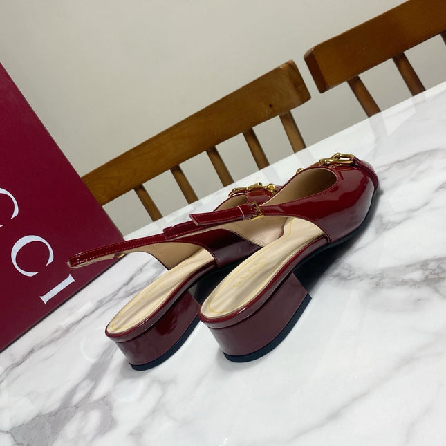 GUCCI 26S SLINGBACK FLATS IN DARK RED CALFSKIN