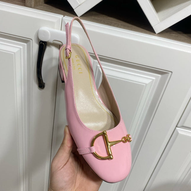 GUCCI 26S SLINGBACK FLATS IN PINK CALFSKIN