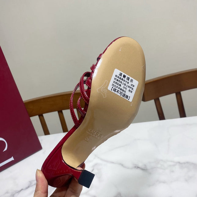 GUCCI 26S HEELED SANDALS 85 MM IN DARK RED CALFSKIN WITH CRYSTAL