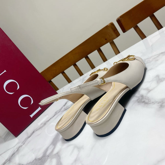 GUCCI 26S SLINGBACK FLATS IN CREAM WHITE CALFSKIN