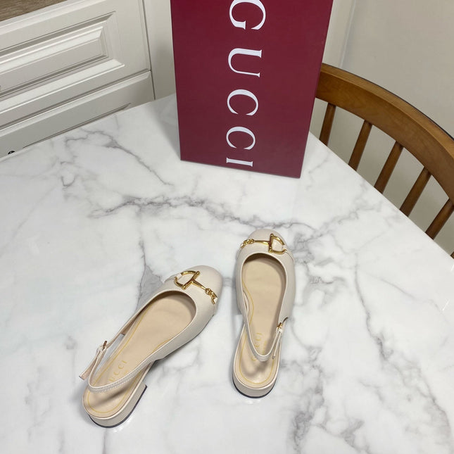 GUCCI 26S SLINGBACK FLATS IN CREAM WHITE CALFSKIN