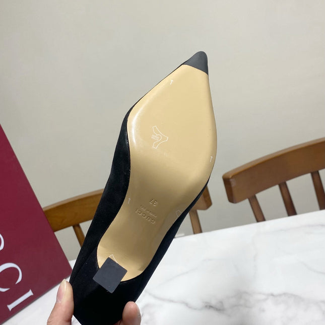 GUCCI 26S HIGH-HEELED SHOES 85 MM IN BLACK SUEDE WITH CRYSTAL