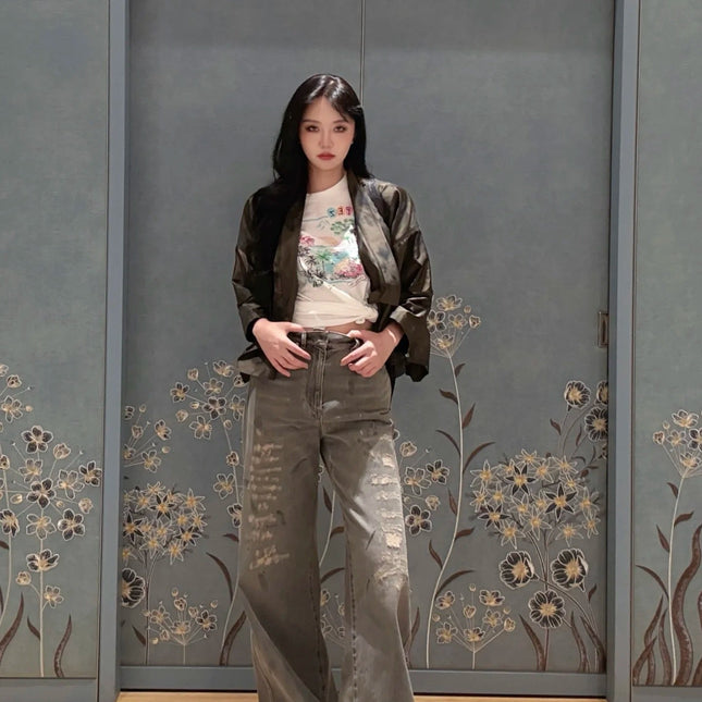 DIOR 25S RIPPED WIDE-LEG PANTS 706