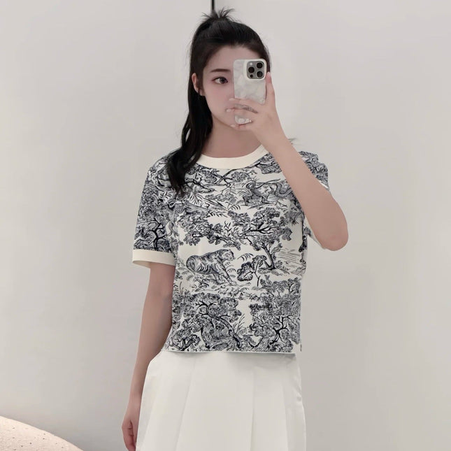 DIOR 25S SHORT-SLEEVE PATTERNED KNIT TOP 701