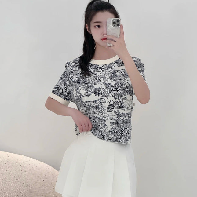 DIOR 25S SHORT-SLEEVE PATTERNED KNIT TOP 701