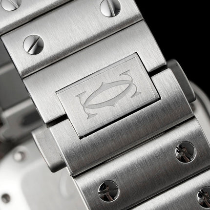 SANTOS MEDIUM MODEL DE CARTIER WATCH SILVER CASE WITH GREEN FOREST DIAL
