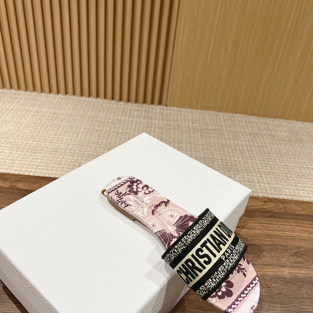 DIOR 26S SLIDE SANDALS IN MAUVE FLORAL PRINT LOGO STRAP