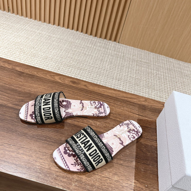 DIOR 26S SLIDE SANDALS IN MAUVE FLORAL PRINT LOGO STRAP