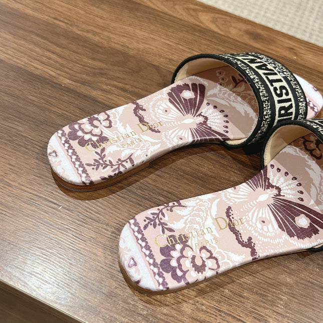 DIOR 26S SLIDE SANDALS IN MAUVE FLORAL PRINT LOGO STRAP