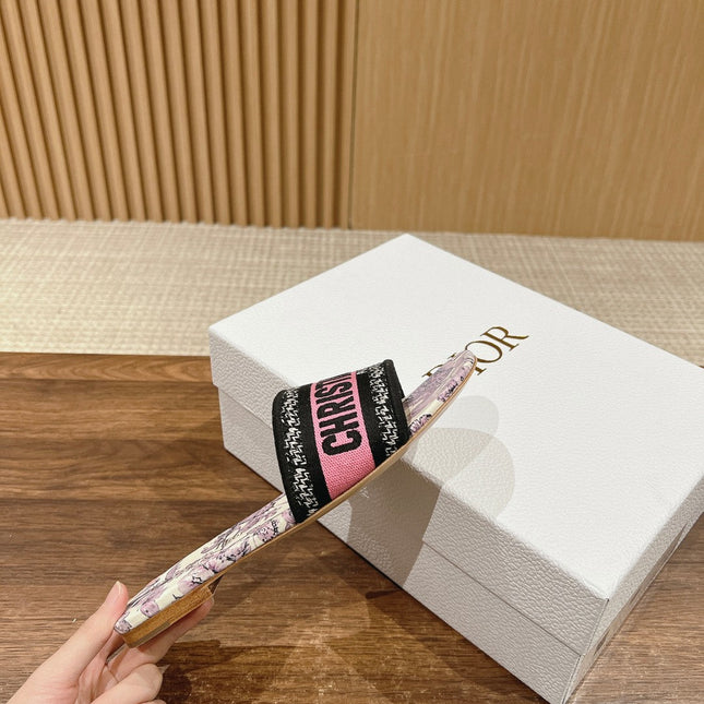 DIOR 26S SLIDE SANDALS IN PINK FLORAL PRINT LOGO STRAP