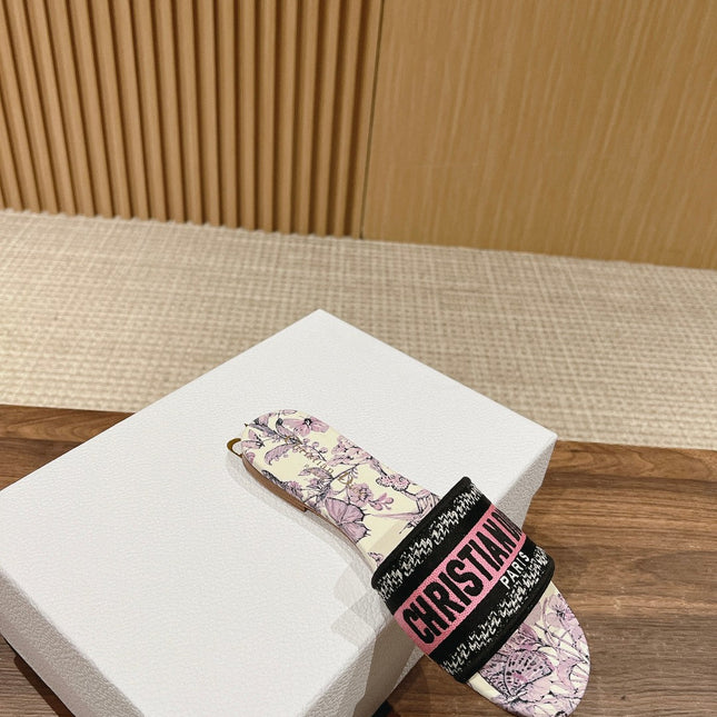 DIOR 26S SLIDE SANDALS IN PINK FLORAL PRINT LOGO STRAP