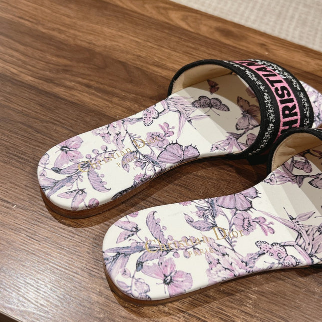 DIOR 26S SLIDE SANDALS IN PINK FLORAL PRINT LOGO STRAP