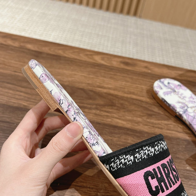 DIOR 26S SLIDE SANDALS IN PINK FLORAL PRINT LOGO STRAP