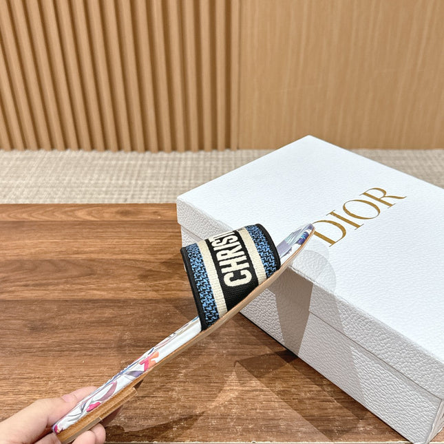 DIOR 26S SLIDE SANDALS IN MULTICOLOR BUTTERFLY PRINT LOGO STRAP