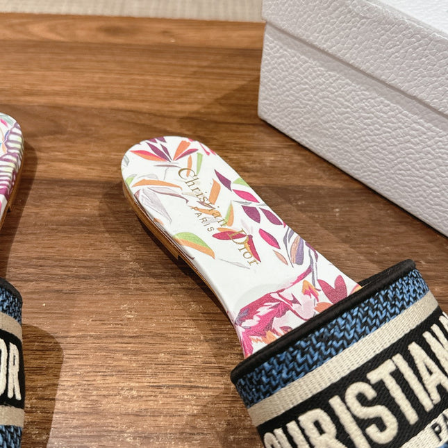 DIOR 26S SLIDE SANDALS IN MULTICOLOR BUTTERFLY PRINT LOGO STRAP