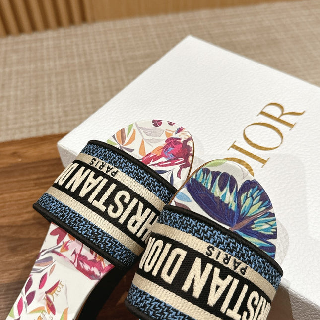 DIOR 26S SLIDE SANDALS IN MULTICOLOR BUTTERFLY PRINT LOGO STRAP