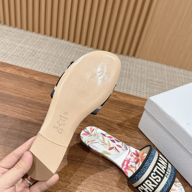 DIOR 26S SLIDE SANDALS IN MULTICOLOR BUTTERFLY PRINT LOGO STRAP