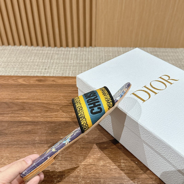 DIOR 26S SLIDE SANDALS IN PURPLE FLORAL MULTICOLOR LOGO STRAP