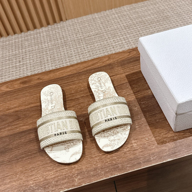 DIOR 26S SLIDE SANDALS IN BEIGE TOILE DE JOUY LOGO